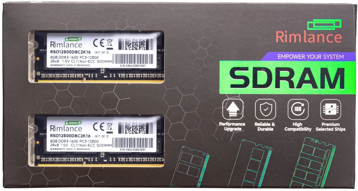 RIMLANCE RIMLANCE 16GB (2x8GB) DDR3 1600MHz CL11 1.5V SODIMM laptop RAM — 商品照片