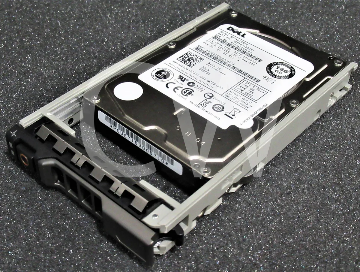 Small silver 2.5 inch Dell SAS hard drive with circuit board visible