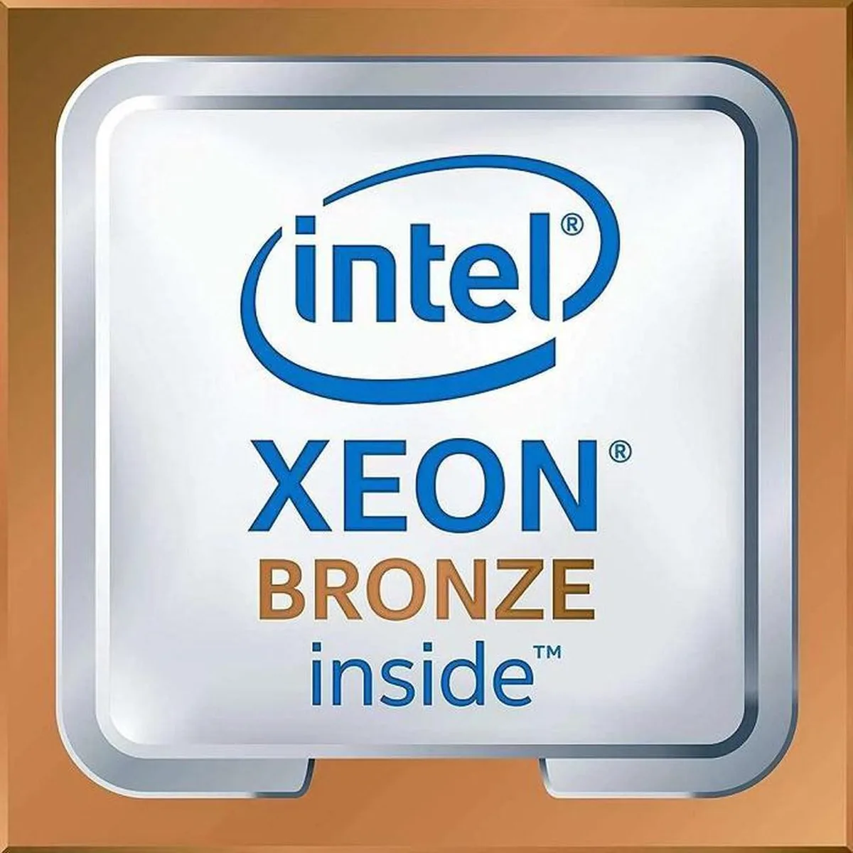 Intel Xeon Bronze 3408U processor in LGA 4677 socket, silver metal heat spreader with green substrate and gold contacts
