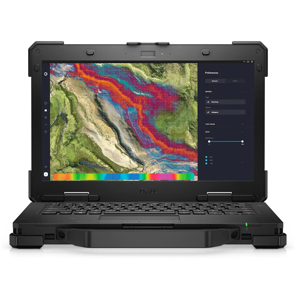Thick black rugged laptop with 13.3 inch touchscreen display