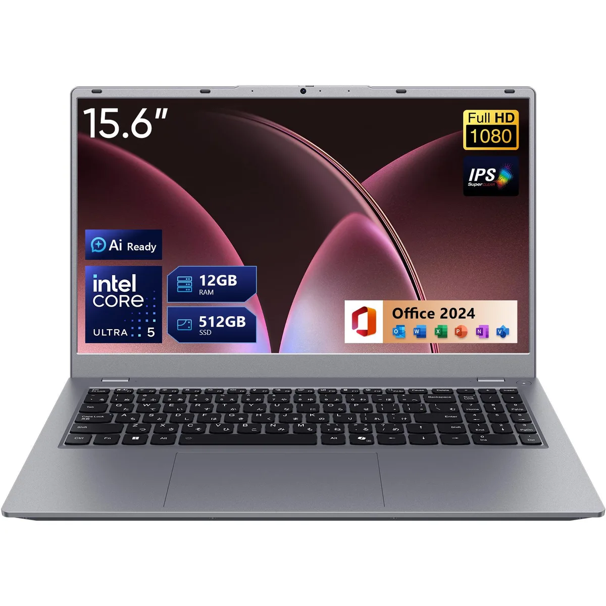 Sleek grey 15.6 inch laptop with backlit keyboard and privacy webcam cover
