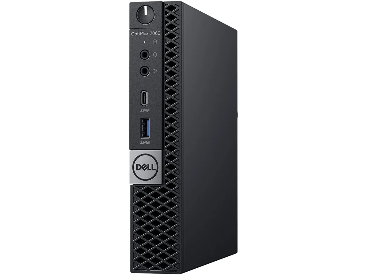 Small black Dell OptiPlex 7060 Micro Tower desktop computer