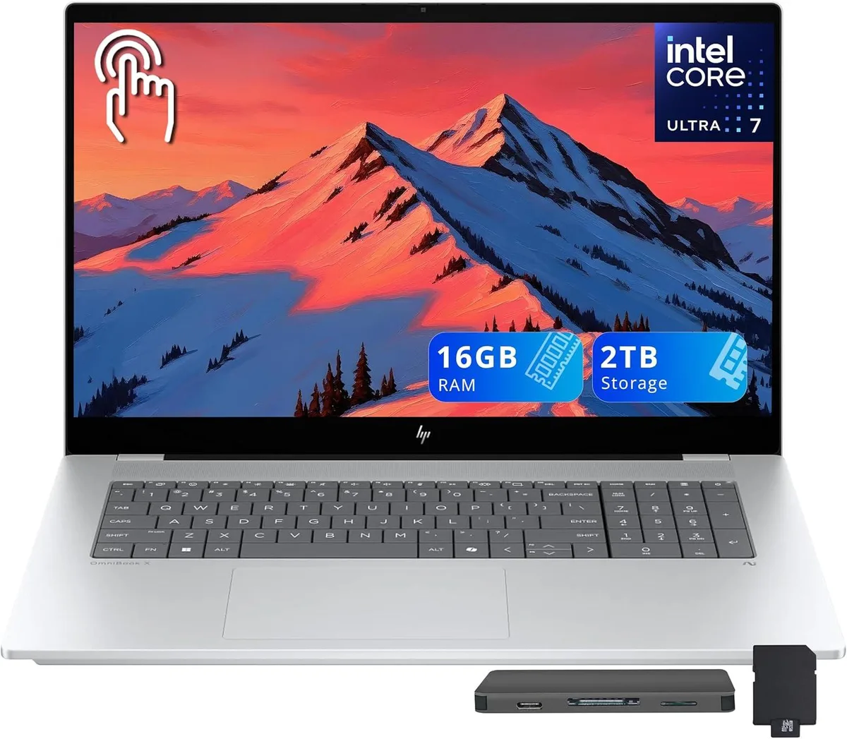 HP HP OmniBook X 17.3" FHD Touchscreen Business Laptop Intel Core Ultra 7 256V 16GB 1TB SSD + 1TB Dock Silver — 제품 사진