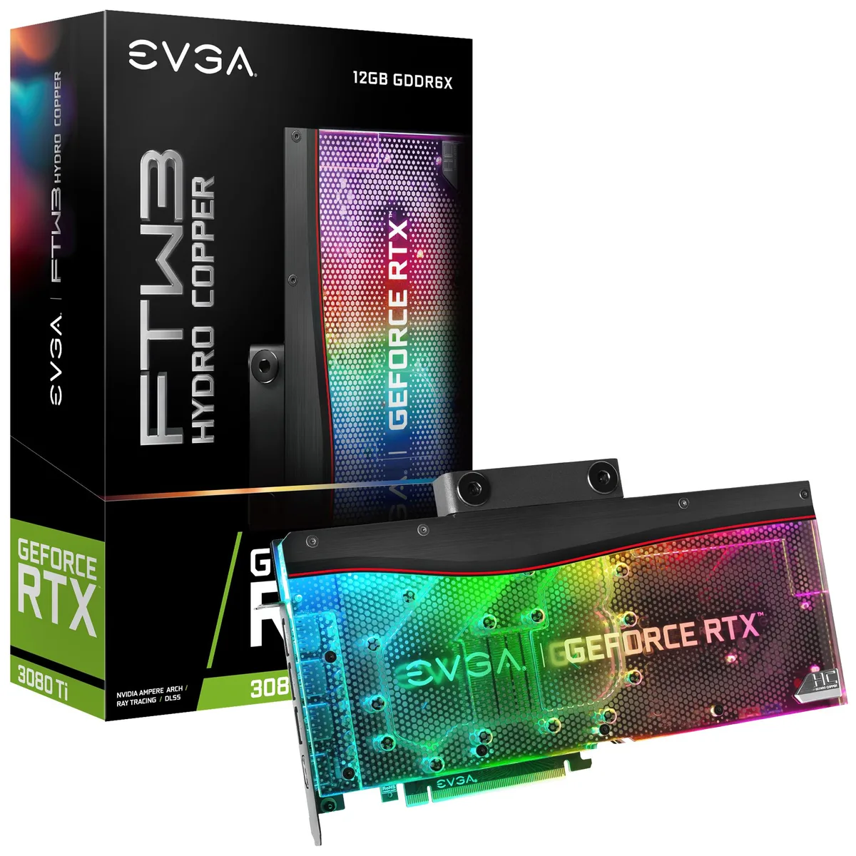 EVGA GeForce RTX 3080 Ti FTW3 Ultra Hydro Copper graphics card with full-cover waterblock and metal backplate