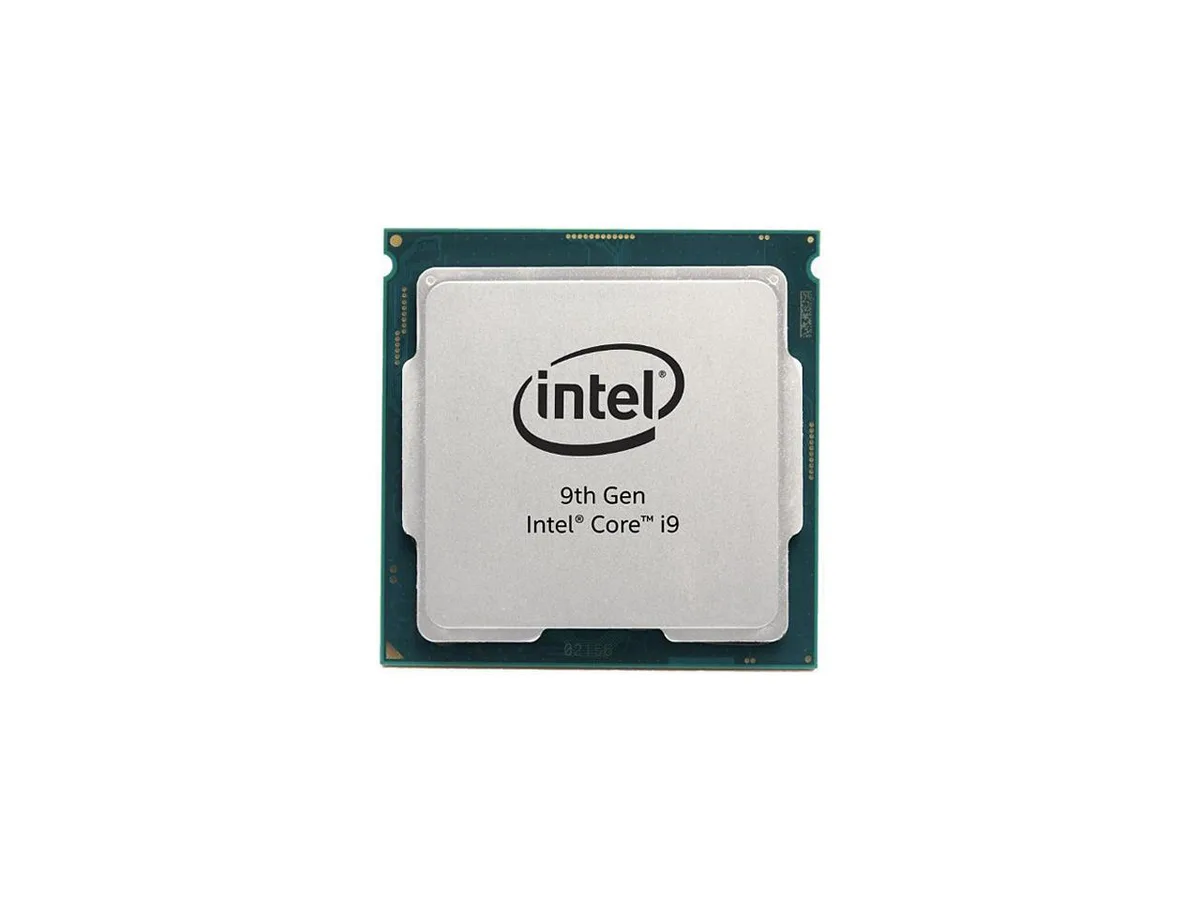 Square metallic processor with gold contact pads on green substrate, no cooler or packaging