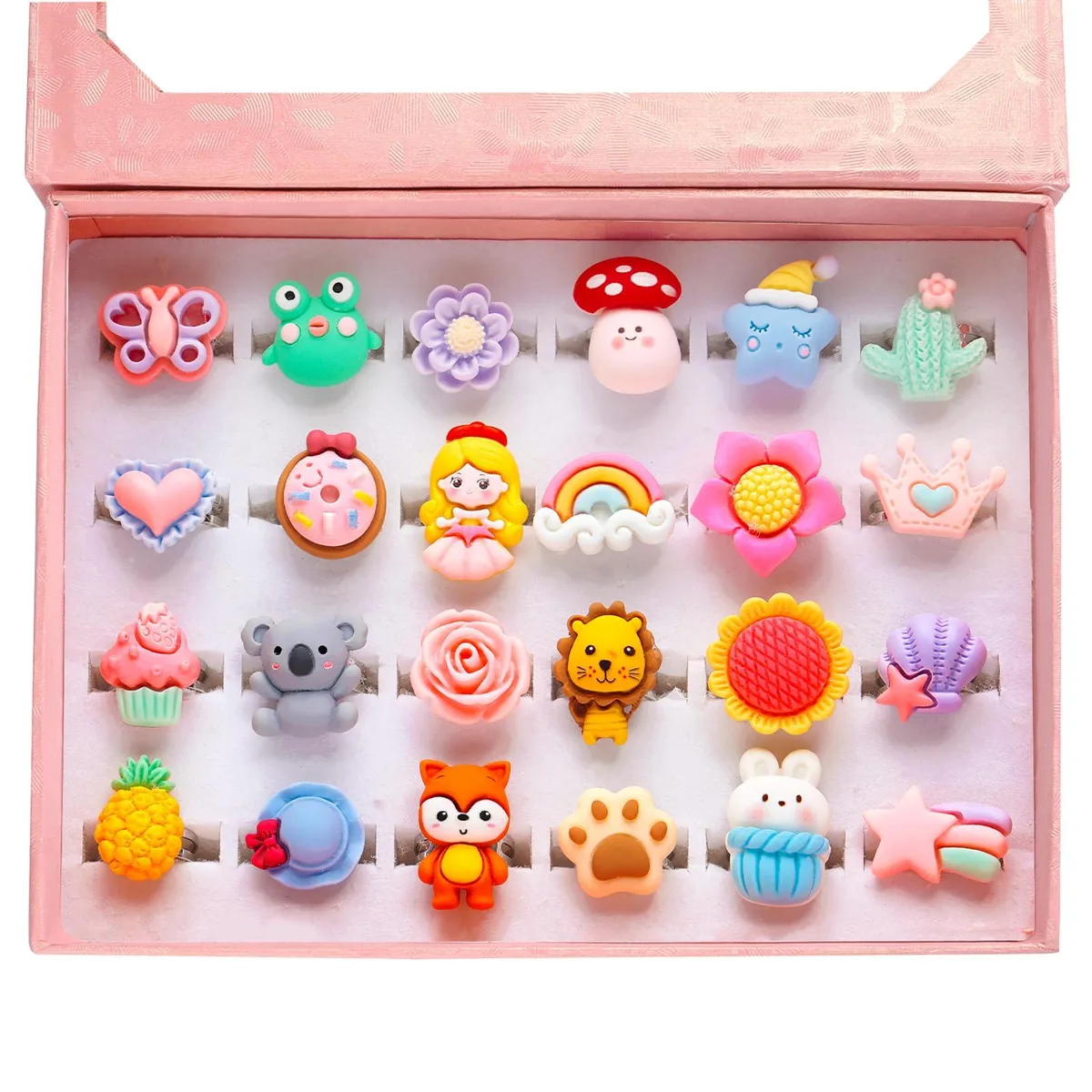 PinkSheep 24 Lovely Ring 24 Pcs Adjustable Kids Ring Set Multicolor Pink Zinc — снимка на продукта