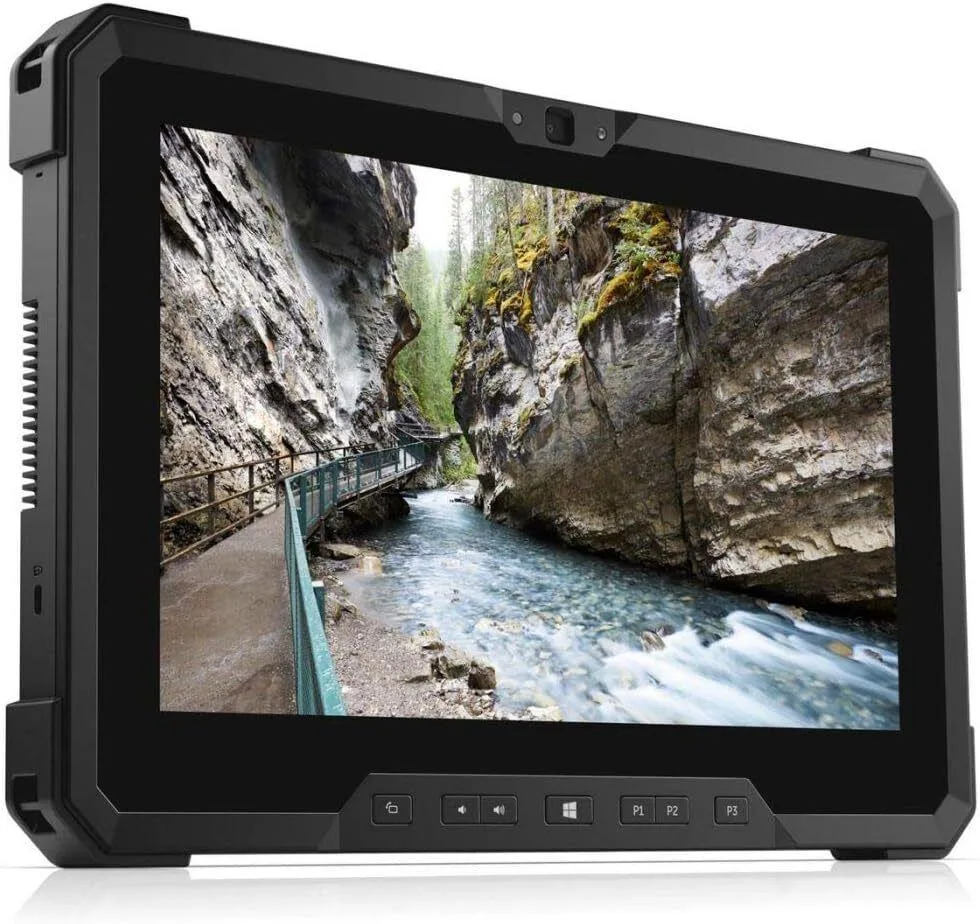 Black rugged tablet with 11.6 inch touchscreen and thick bezel