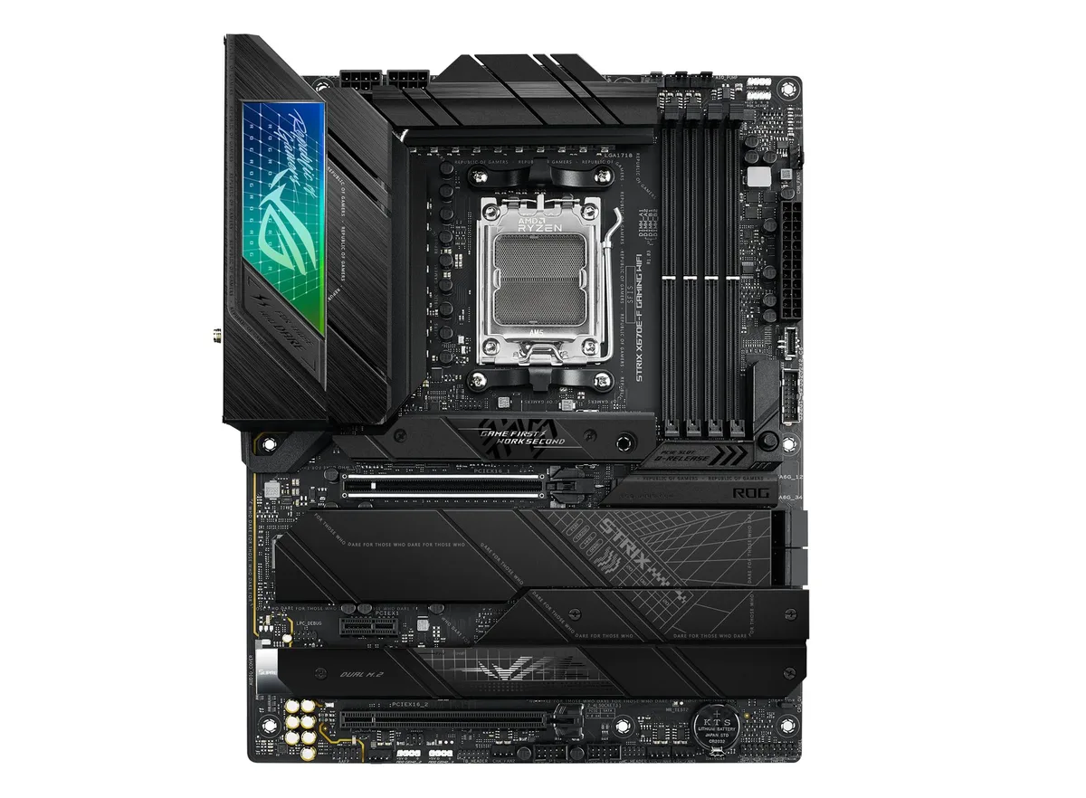 ATX motherboard with black and silver finish and RGB lighting