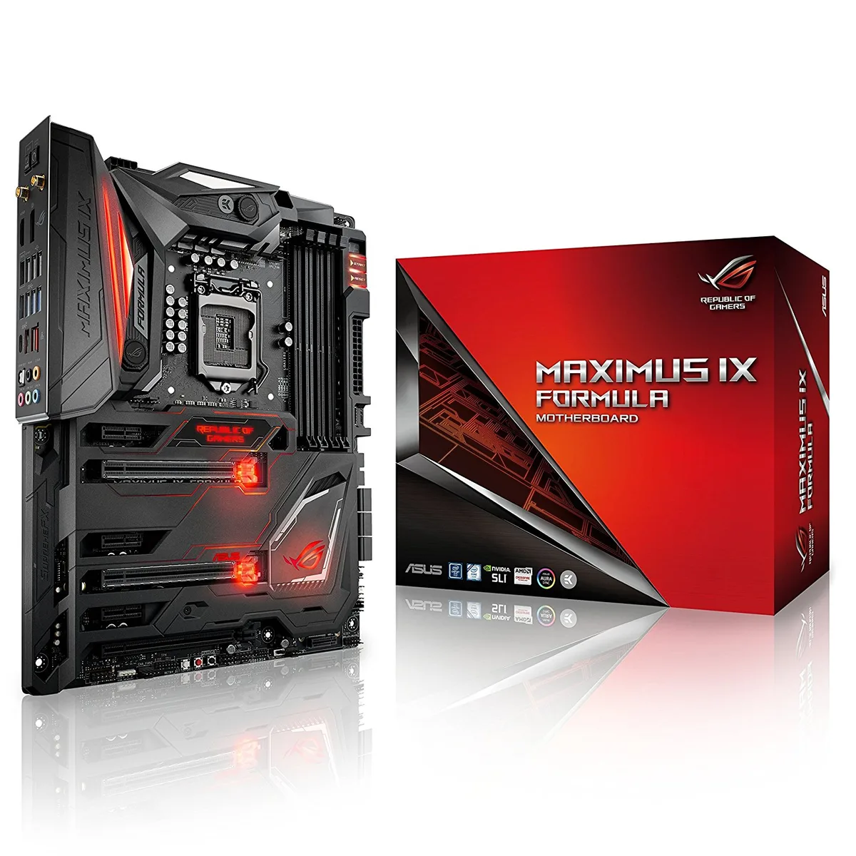 ATX motherboard with metallic armour, RGB lighting and I/O shield