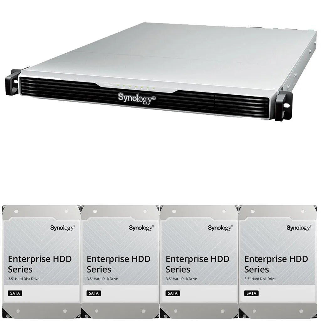 Silver 1U rackmount NAS with four drive bays and front LEDs