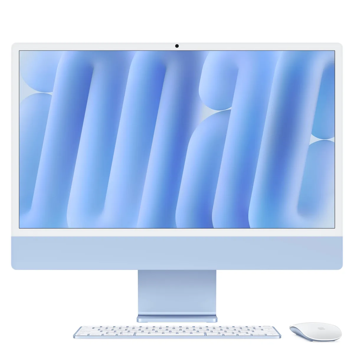 Slim blue all-in-one desktop with 24-inch screen