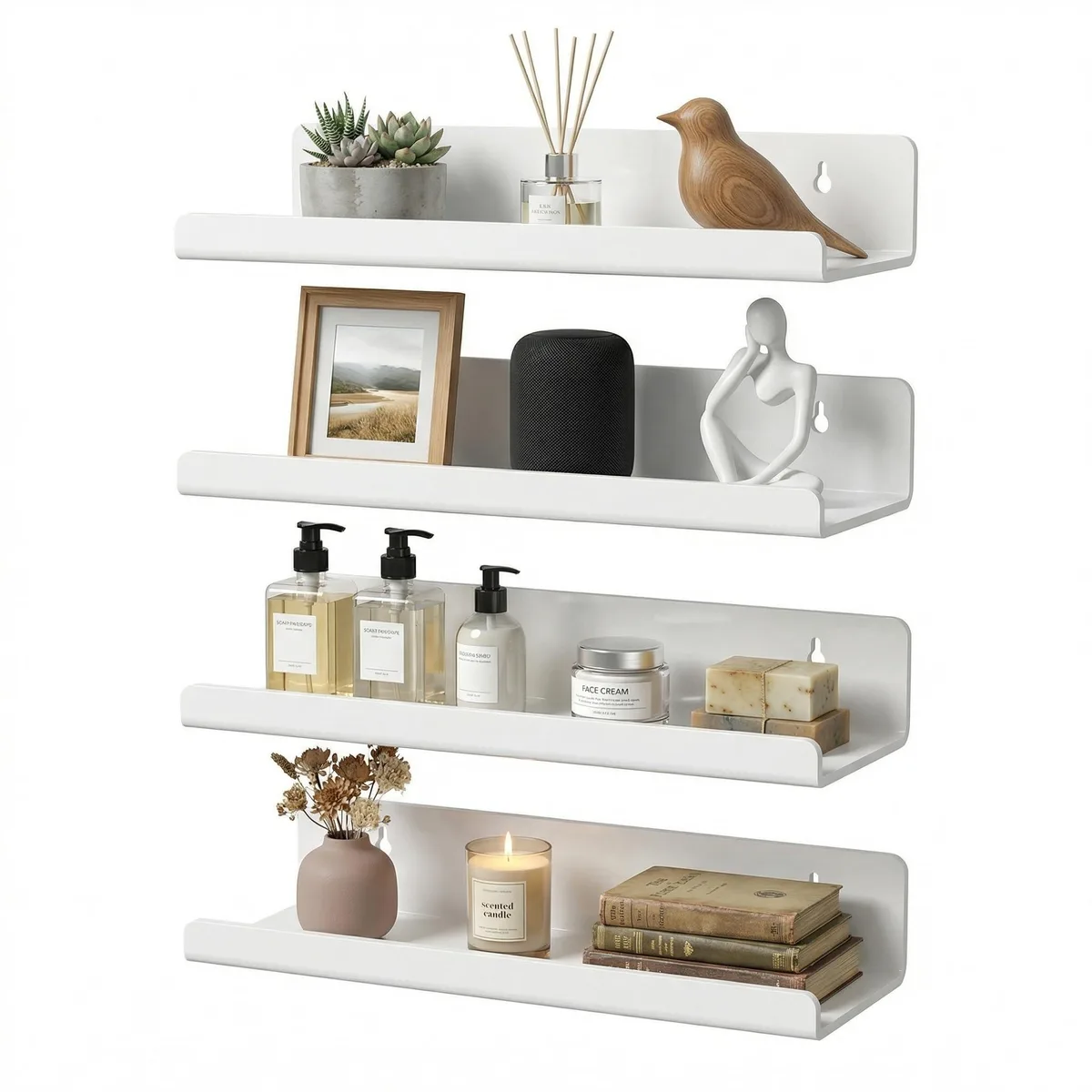  TQZDBXK White Acrylic Shelf YKL25-01 4 Pack Decorative Shelving — fotografia produktu