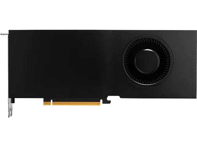 Silver dual-slot graphics card with a single axial fan and four DisplayPort outputs