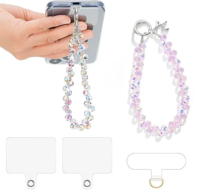  Casecond 2 pcs Phone Wrist Strap Crystal White Pink — product photo