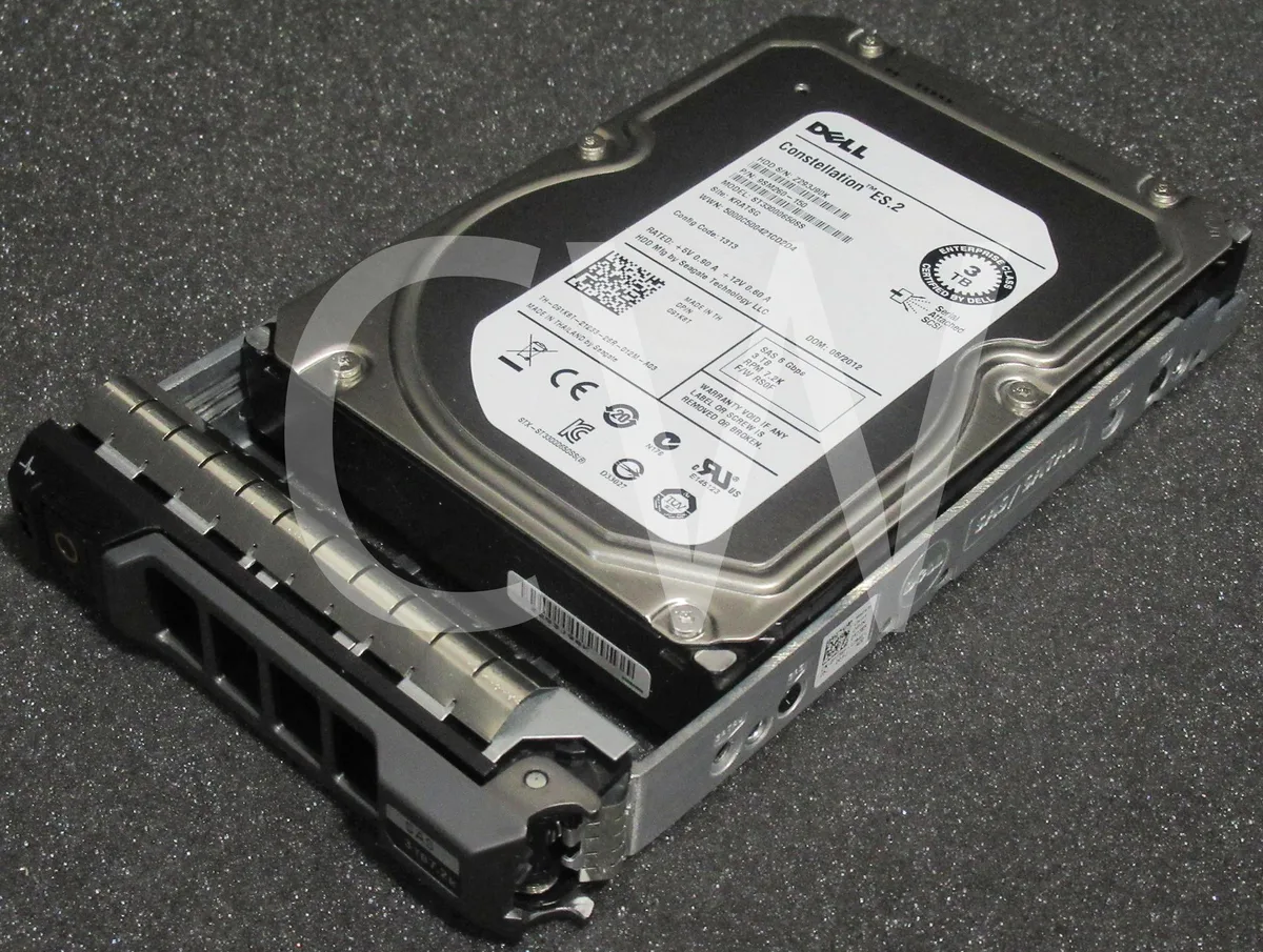 Silver 3.5 inch SAS hard drive with black caddy tray