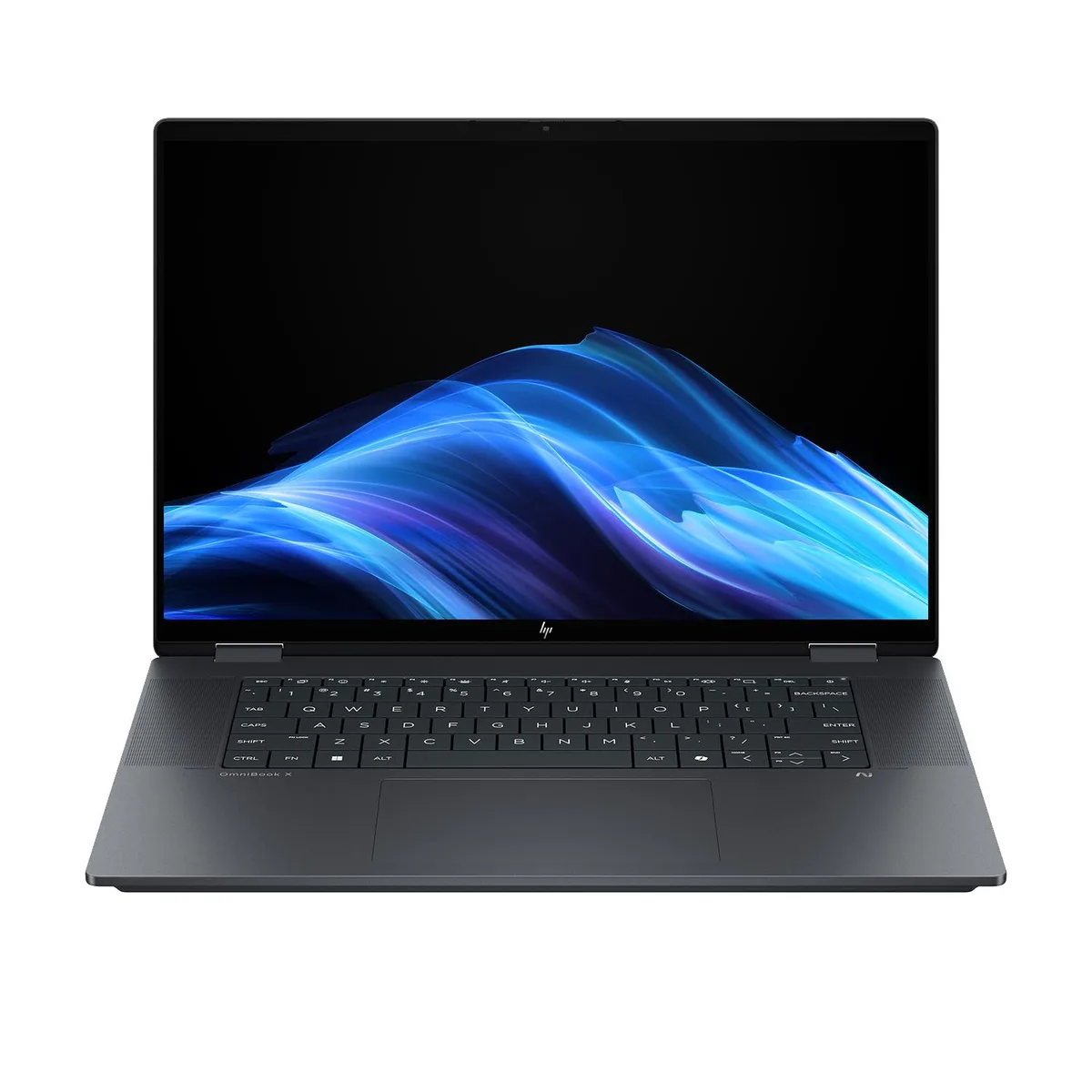Silver 2-in-1 laptop with 16-inch OLED touchscreen and flip hinge