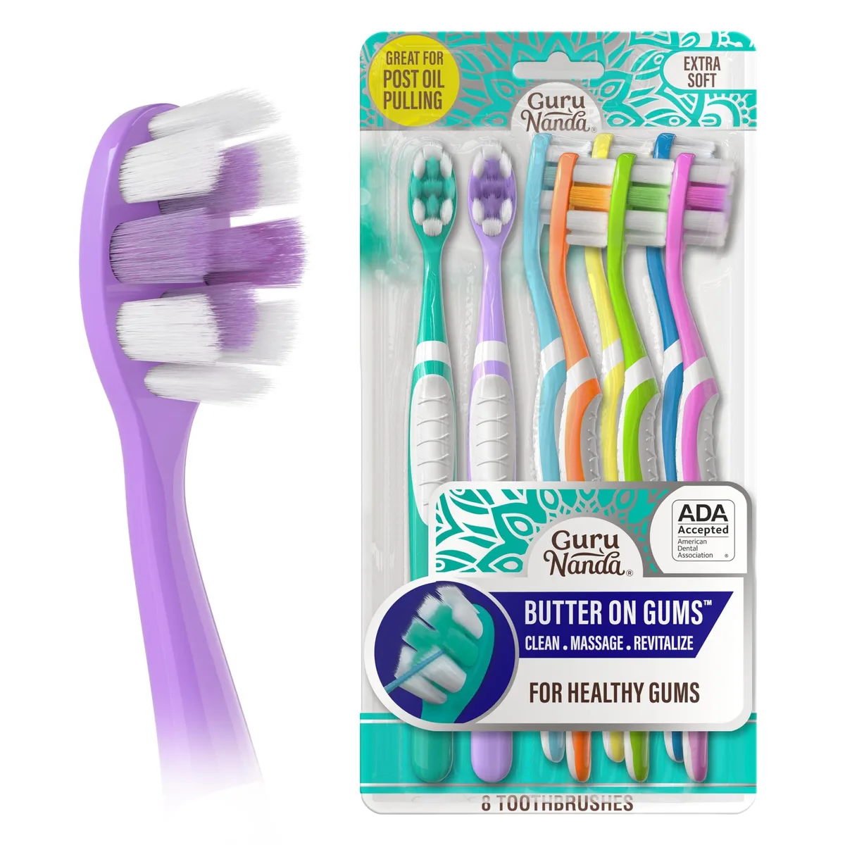 GuruNanda Butter on Gums Toothbrush 8000+ Softex Bristles ADA Accepted 8 Pack — product photo