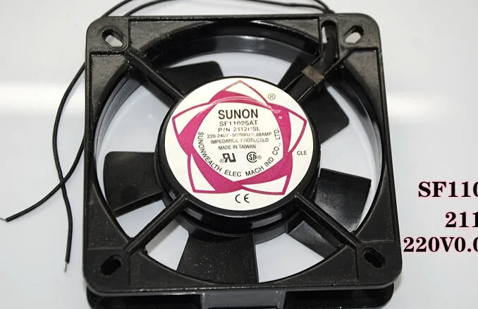 Black 110mm square AC cooling fan with sleeve bearing and two wires
