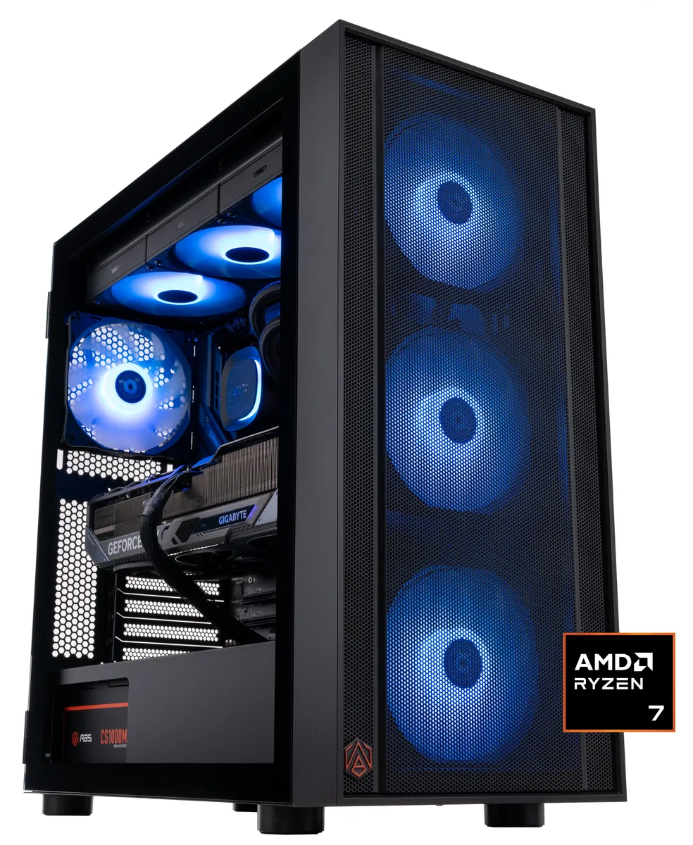 Black mid-tower ABS H570 case with 360mm AIO liquid cooler visible through side panel