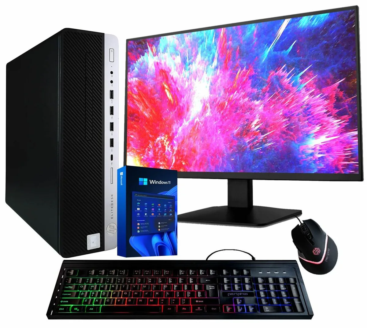 Black HP EliteDesk 800G4 tower with 22in monitor