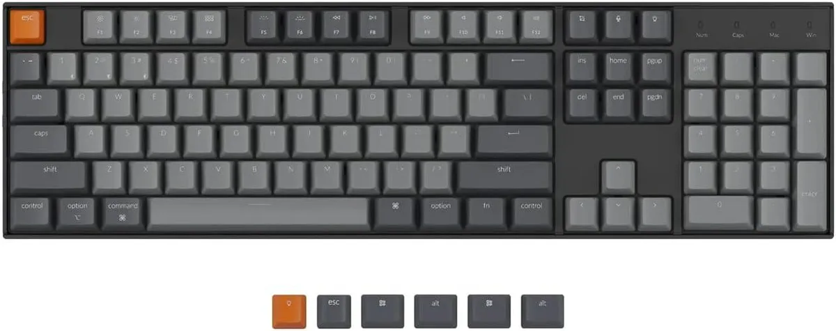 Full-size white mechanical keyboard with numeric keypad and white LED backlighting