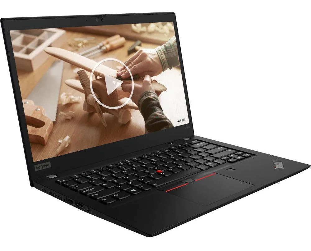 Black Lenovo ThinkPad T490s laptop closed, matte finish, 14.0 inch screen