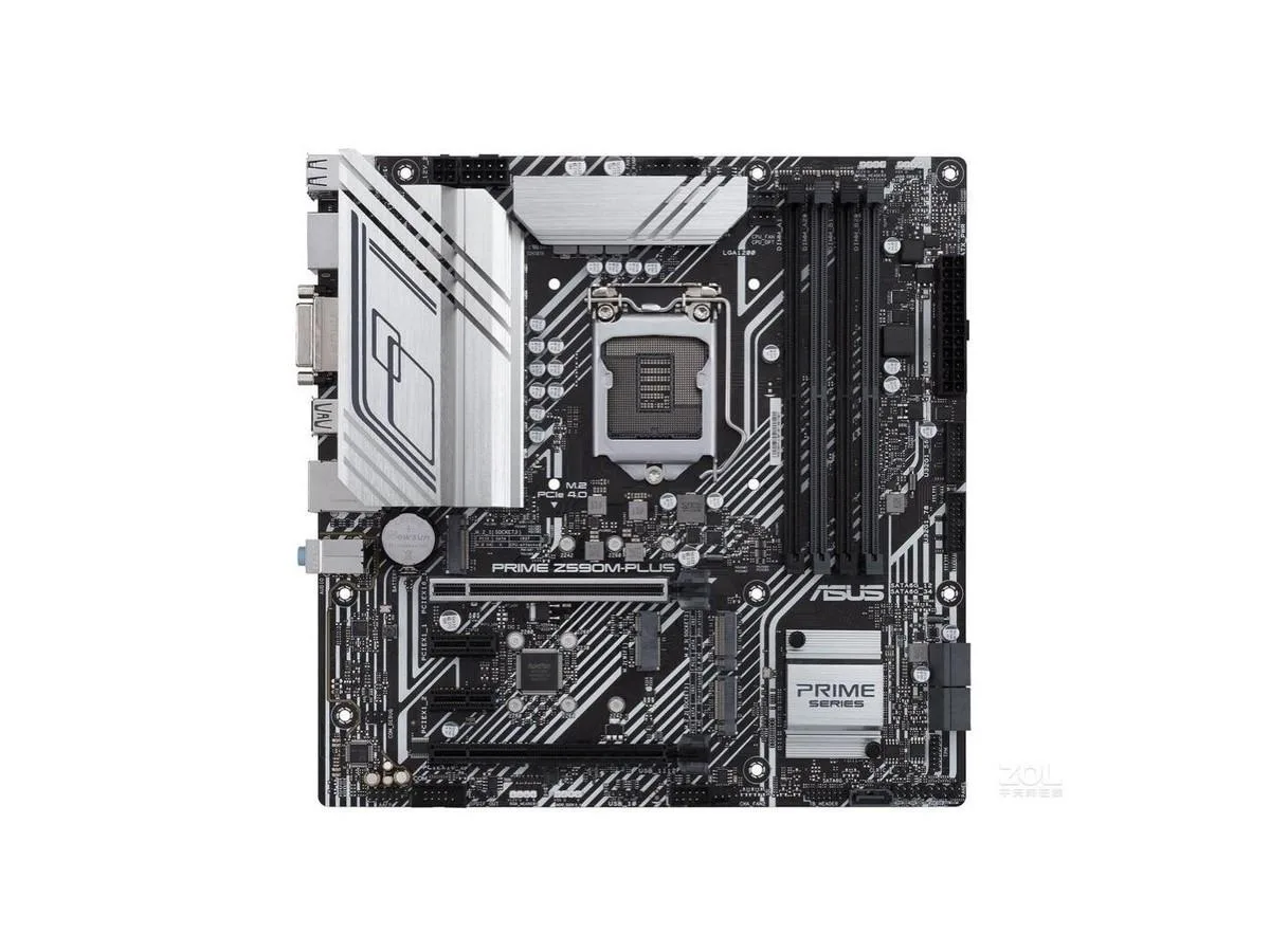 ASUS PRIME Z590M-PLUS Micro ATX motherboard, dark PCB with silver heatsinks and LGA 1200 socket