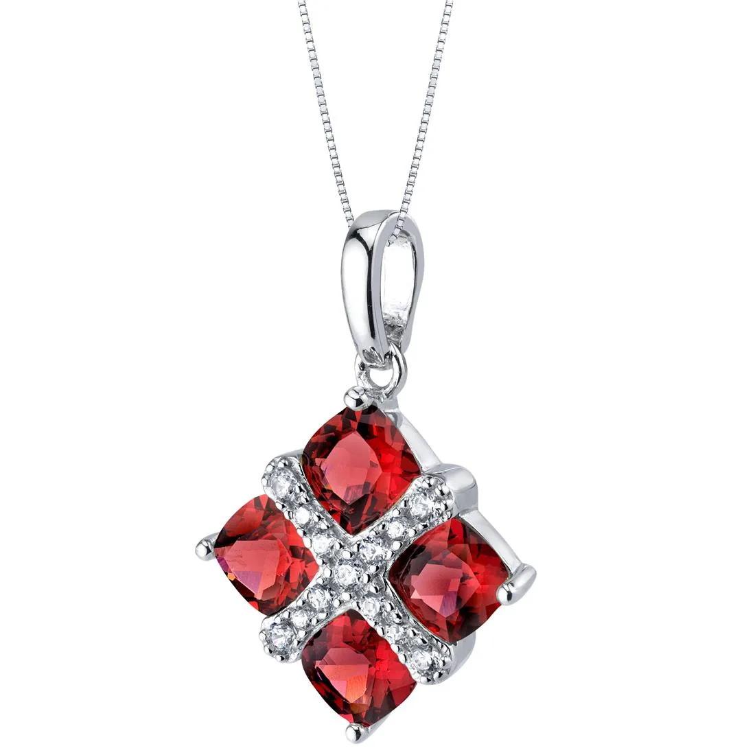 Oravo Oravo Garnet Quad Pendant Necklace Sterling Silver 18" 2.75ct .925 — foto do produto