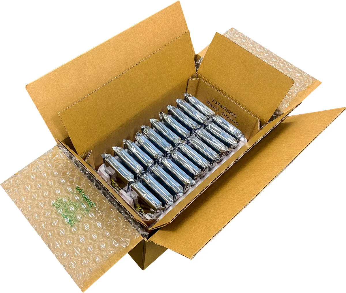 Twenty new 3.5-inch enterprise hard drives in factory bulk packaging