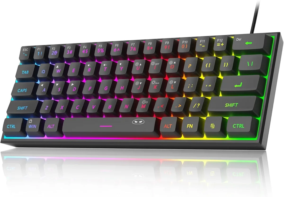 Compact 60% 61-key black gaming keyboard with RGB backlighting