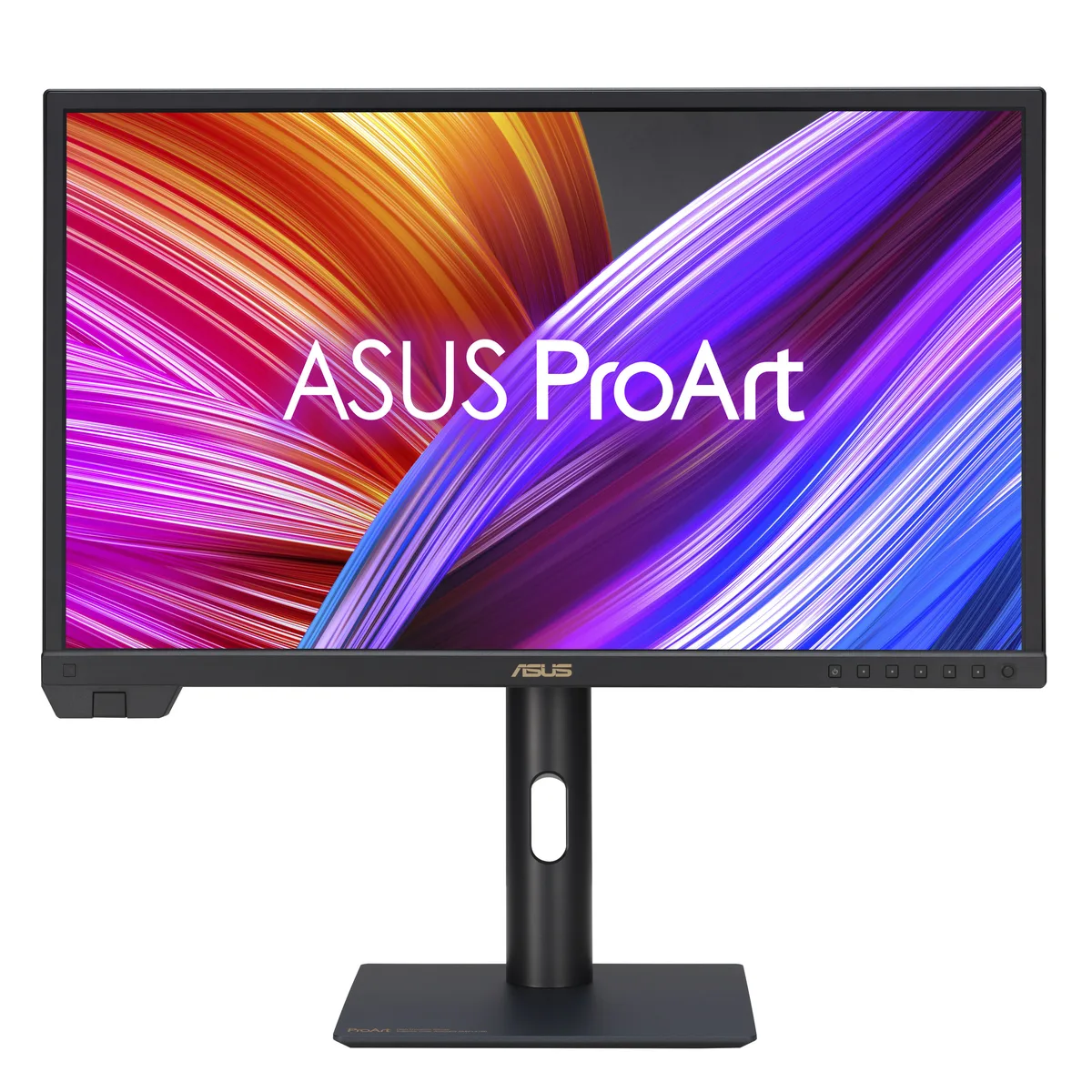 Black 24-inch flat IPS monitor with matte screen and built-in motorized colorimeter