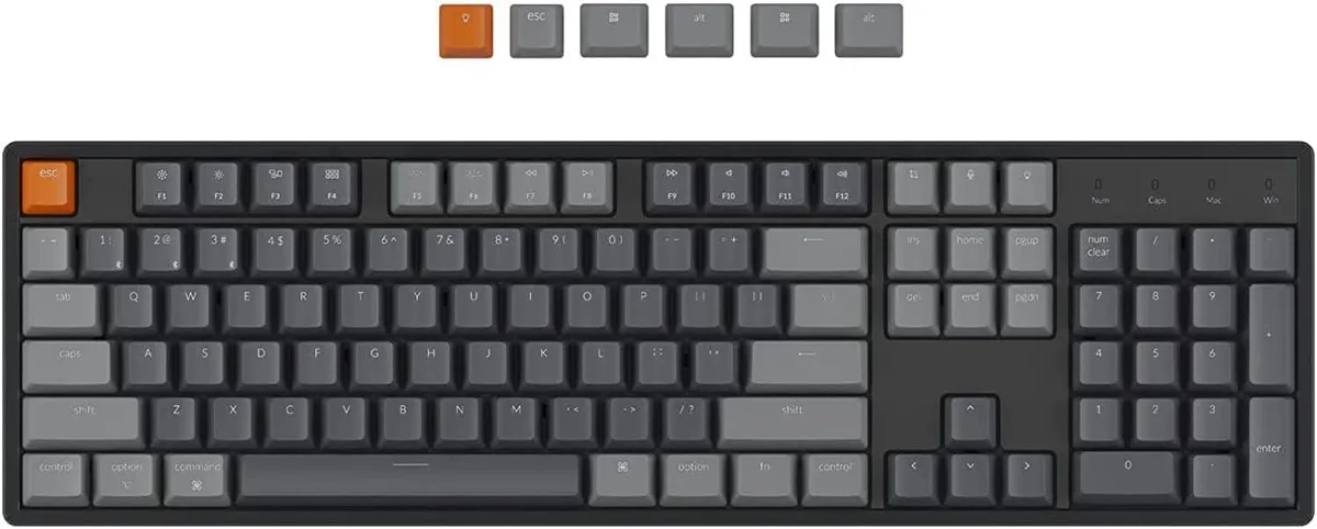 Full-size mechanical keyboard with aluminium frame, RGB backlighting and detachable USB-C cable