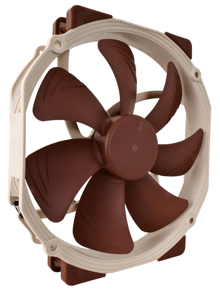Brown 140mm round frame fan with 150mm width and integrated anti-vibration pads