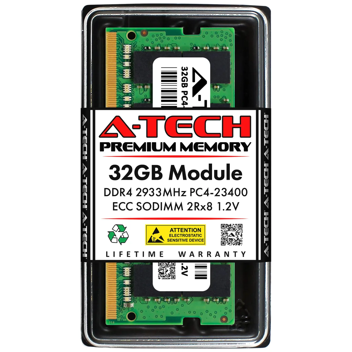 A-Tech A-Tech 32GB DDR4 2933 ECC SODIMM CL21 1.2V 2Rx8 260-Pin laptop RAM — productfoto