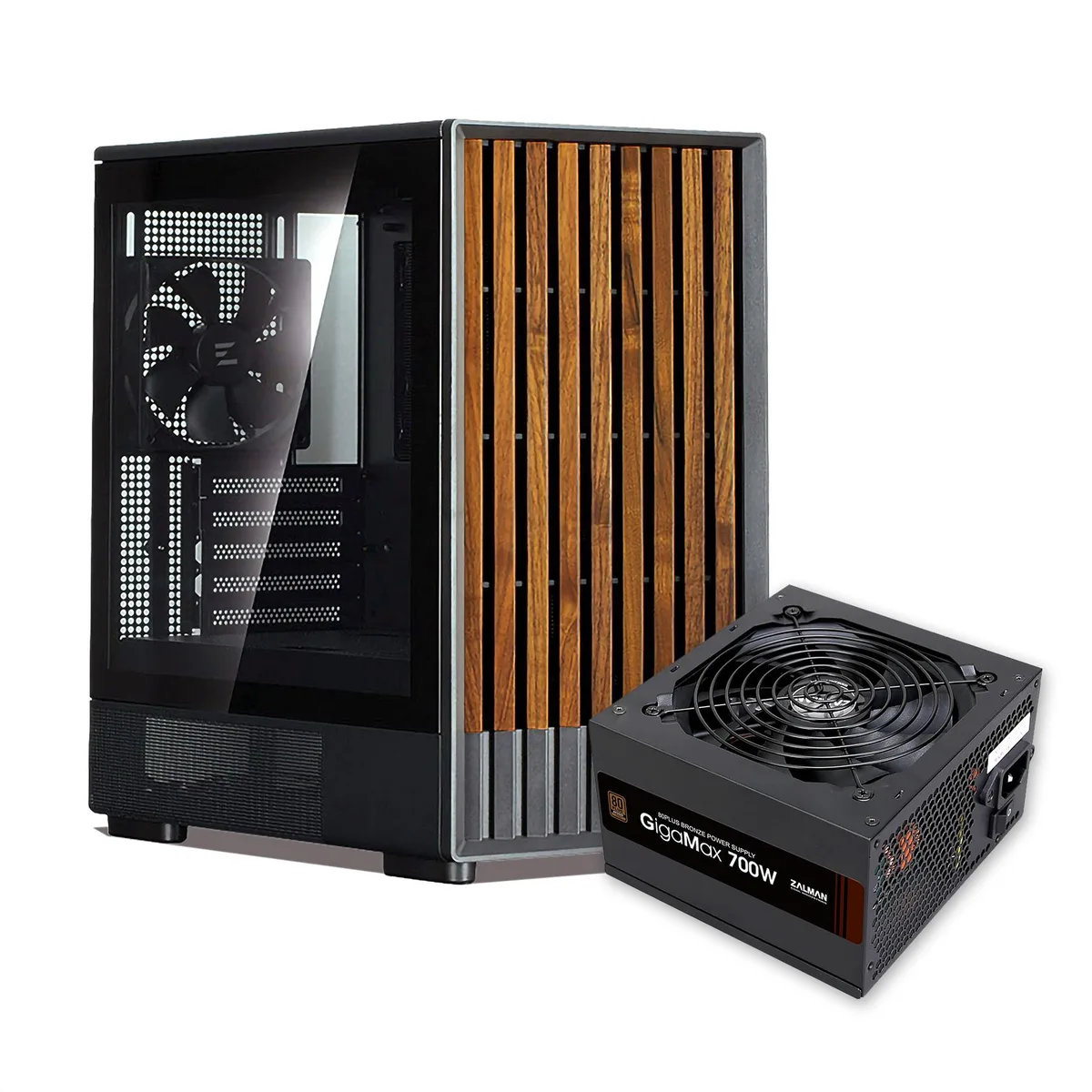 Zalman Zalman P10 NAMU mATX Mini-Tower Case Black + Gigamax 700W 80+ Bronze PSU — product photo