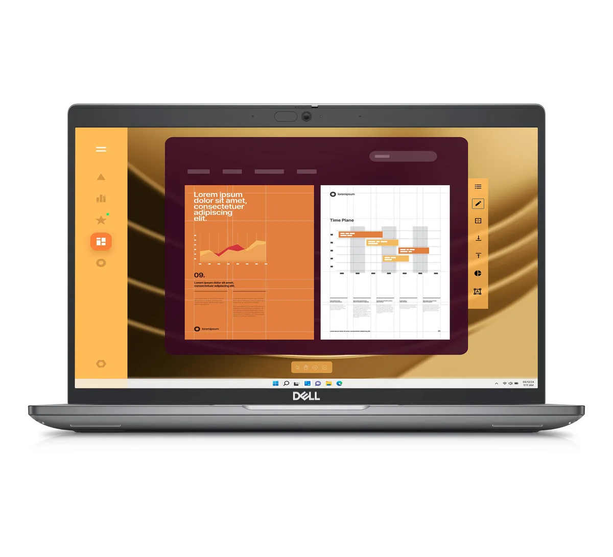 Dark gray 14 inch Dell Latitude 5450 laptop with touchscreen display, thin and light design