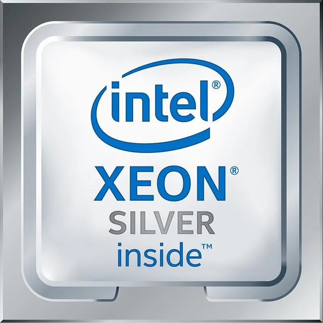 Silver rectangular server processor with gold contact pads and green substrate