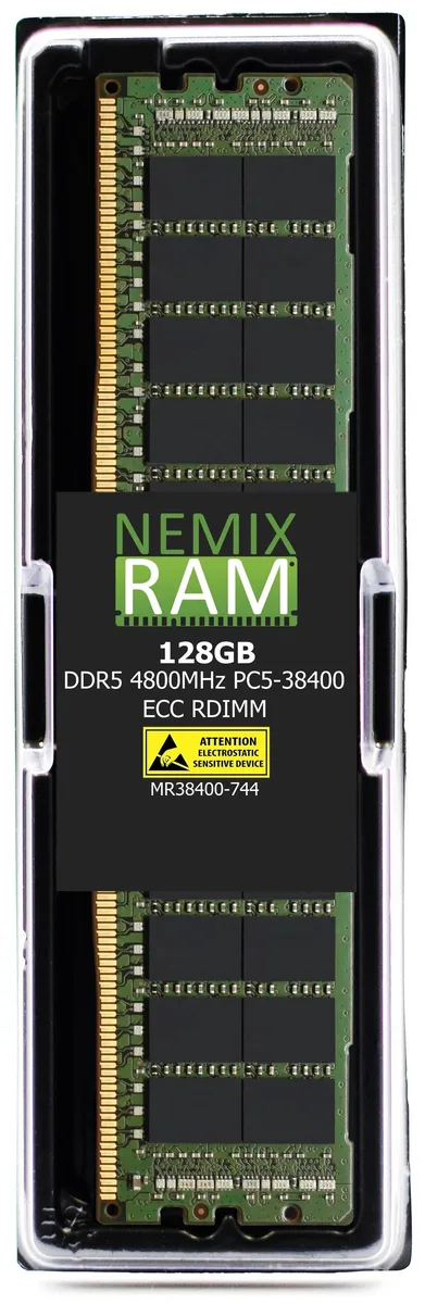 Green bare DDR5 RDIMM module, 288 pins, 128GB capacity