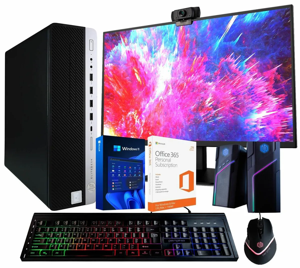 Black HP EliteDesk 800G4 tower with 22in monitor