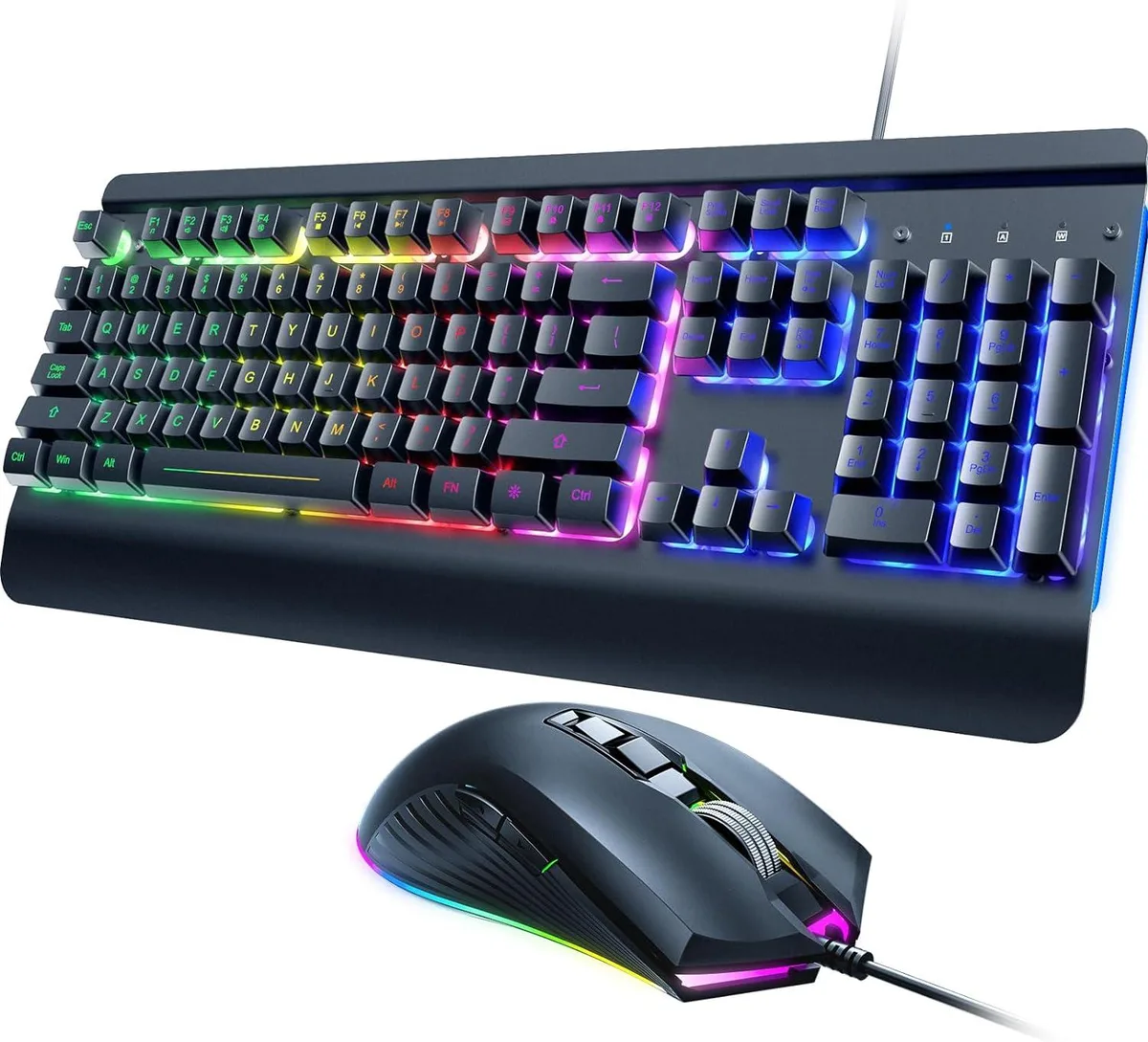 BFKK BFKK Wired Gaming Keyboard and Mouse Combo 104 Keys Metal Panel Rainbow Backlight 4200 DPI Black — Produktfoto