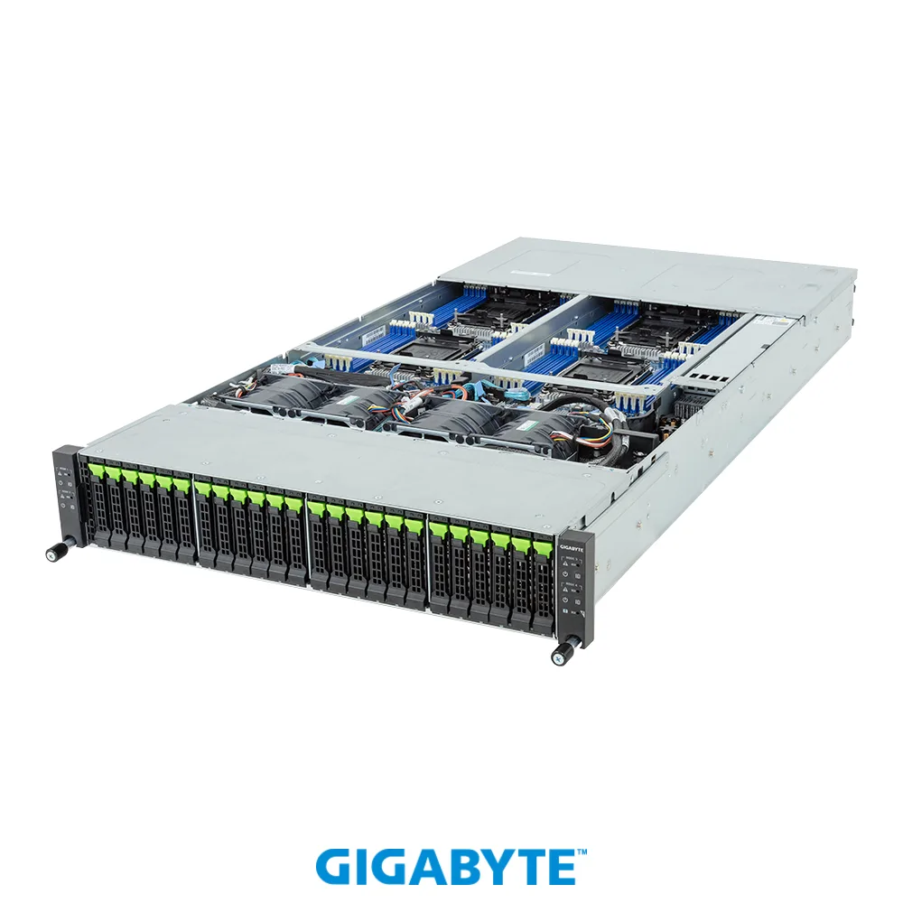 GIGABYTE GIGABYTE H274-S60-AAW1 barebone server 2U 4-node 24-bay Gen5 NVMe/SATA/SAS-4 — снимка на продукта