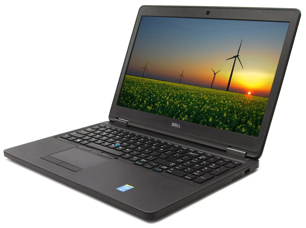 Silver 17 inch Dell Latitude laptop closed on white background