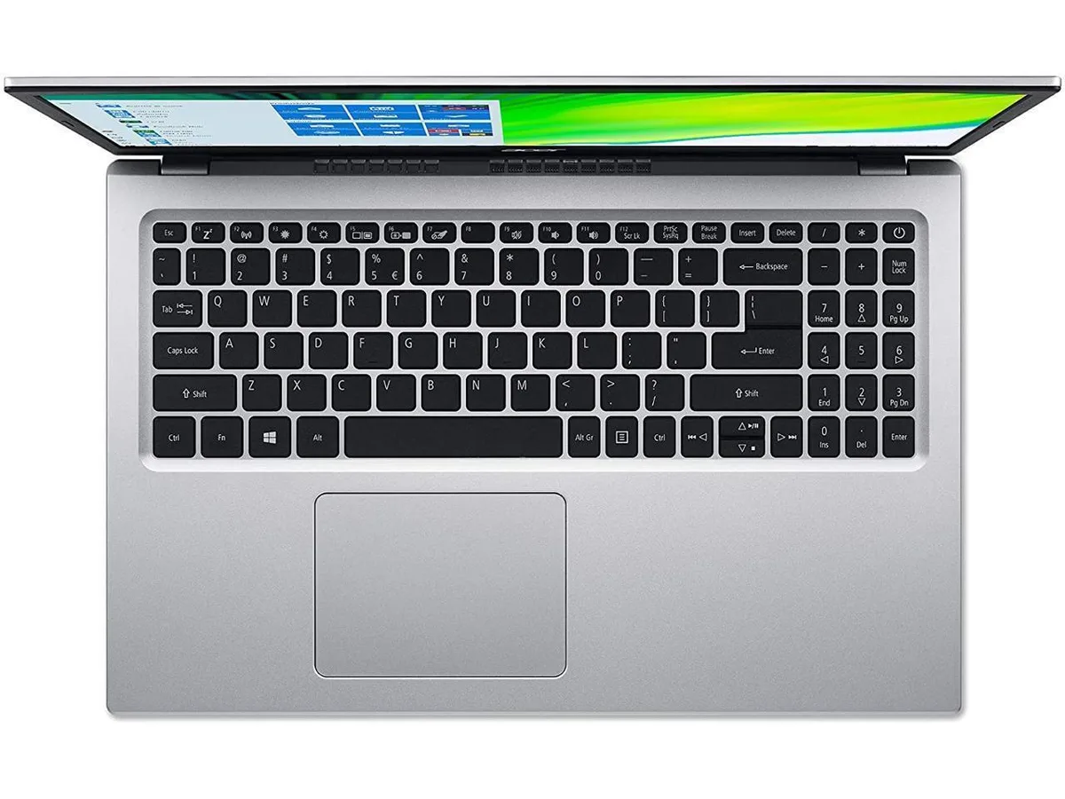 Silver 15.6 inch laptop with narrow bezels and lifted keyboard
