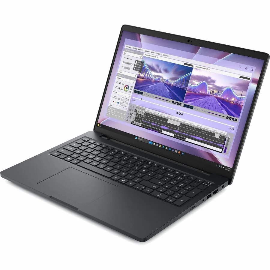 Black 16 inch Dell Pro Max laptop closed on a plain background