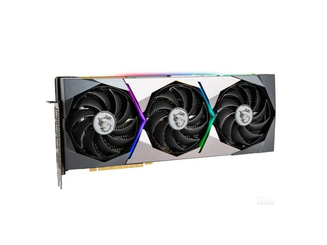 Triple-fan graphics card with brushed metal backplate and silver shroud