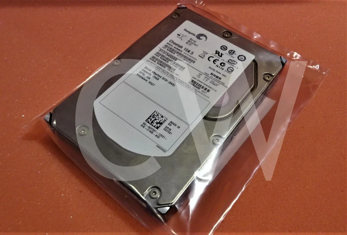 Silver 3.5 inch SAS hard drive with circuit board visible