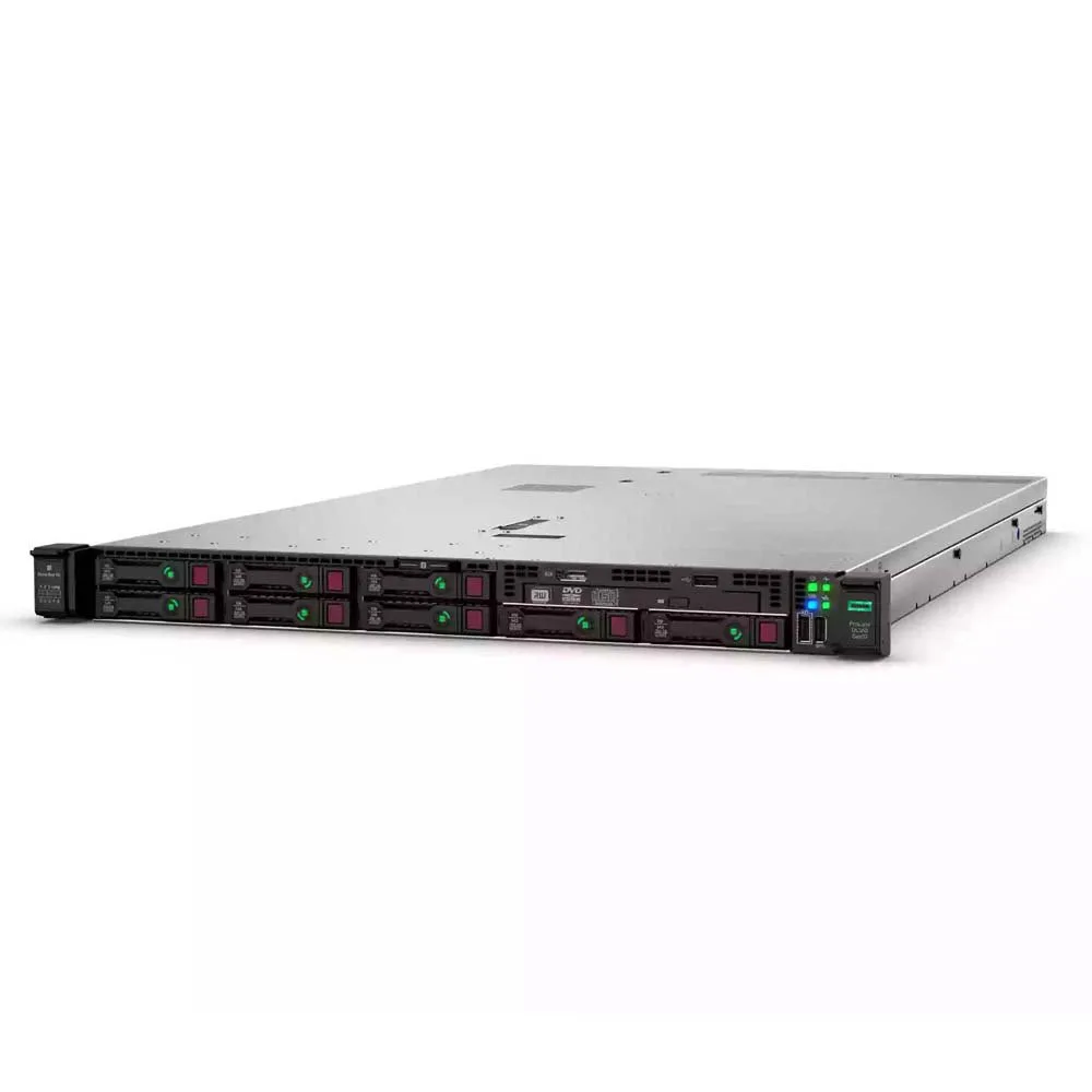 Silver 1U rack server with front drive bays and ventilation grille