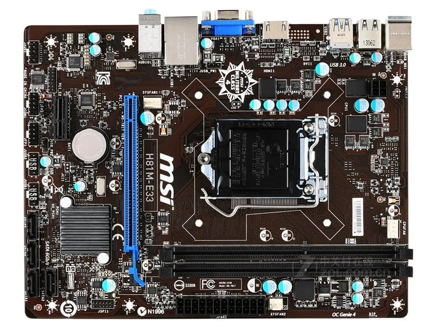 Green micro ATX motherboard with black LGA 1150 socket and silver heatsinks