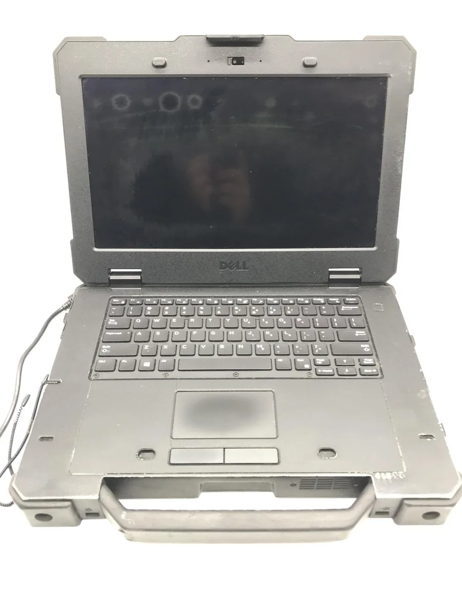 Rugged Dell Latitude 7414 laptop, matte dark chassis, 14.0 inch screen, visible wear