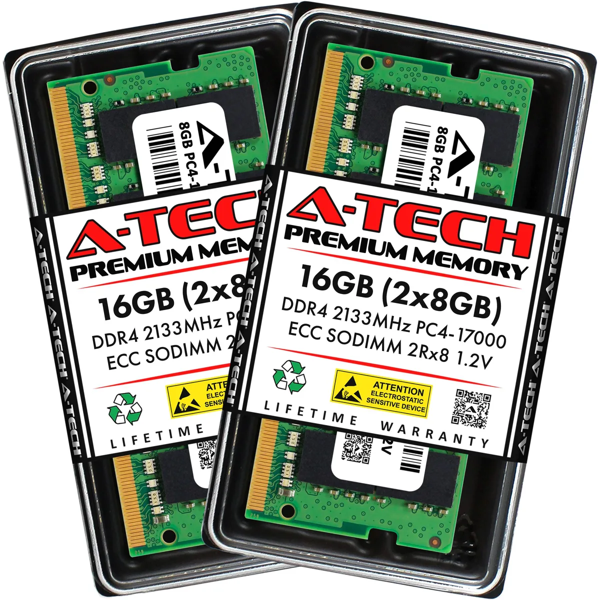 A-Tech A-Tech 16GB (2x8GB) DDR4 2133 MHz ECC SODIMM PC4-17000 CL15 1.2V 2Rx8 Dual Rank Laptop RAM — photo du produit